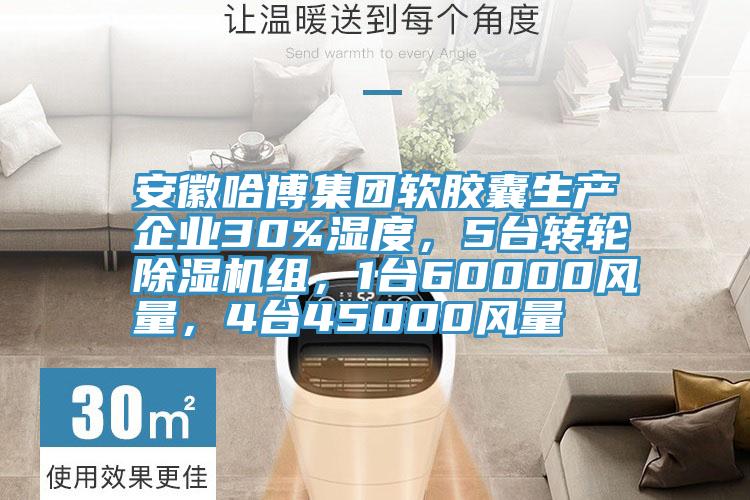 安徽哈博集團軟膠囊生產(chǎn)企業(yè)30%濕度，5臺轉輪除濕機組，1臺60000風量，4臺45000風量